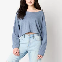Arizona Juniors Womens Boat Neck Long Sleeve Striped Pullover Sweater