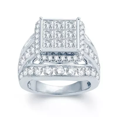 5 CT.T.W. Natural Diamond 14K White Gold Multi-Top Engagement Ring 1