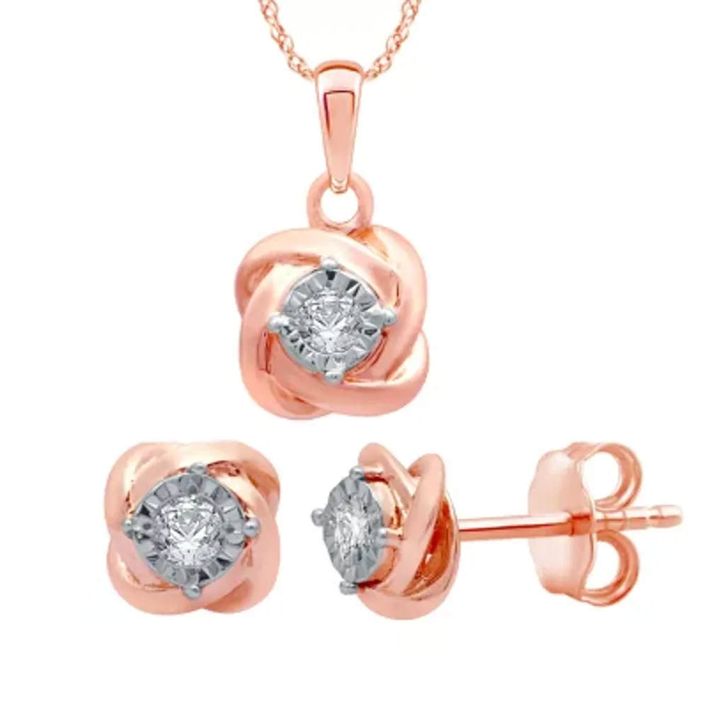 1/6 CT. T.W. Natural White Diamond 14K Rose Gold Over Silver Knot 2-pc. Jewelry Set