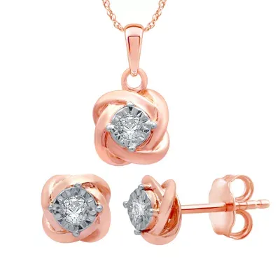 1/6 CT. T.W. Natural White Diamond 14K Rose Gold Over Silver Knot 2-pc. Jewelry Set