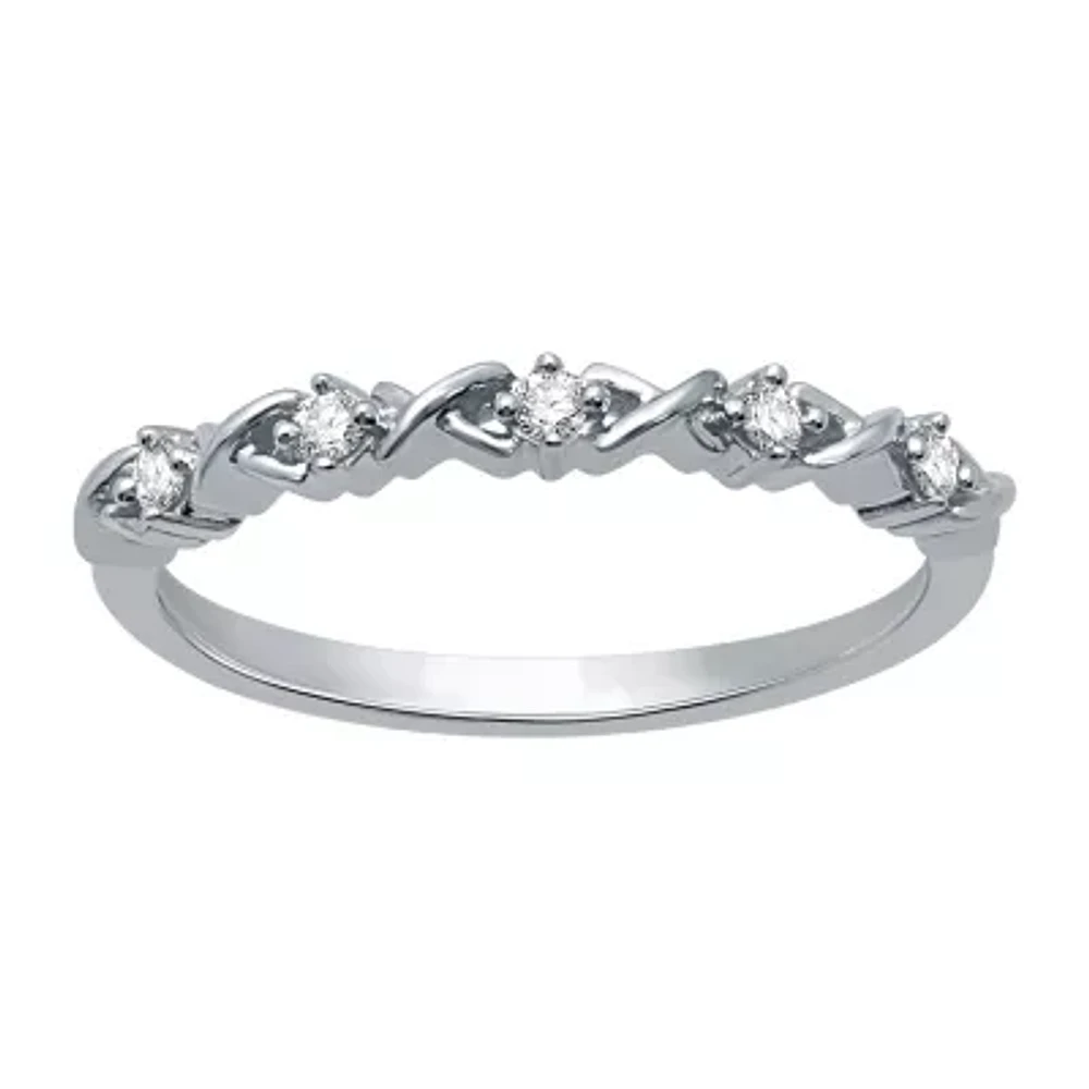 Womens 2MM 1/10 CT. T.W. Natural White Diamond Sterling Silver Wedding Band