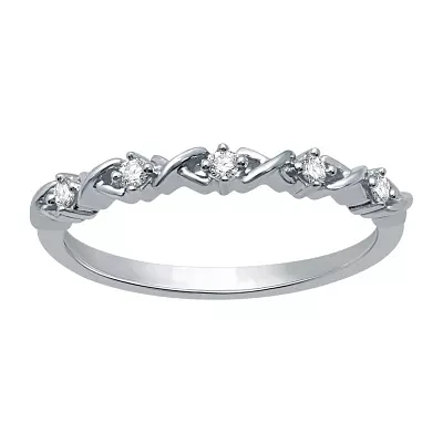 Womens 2MM 1/10 CT. T.W. Natural White Diamond Sterling Silver Wedding Band