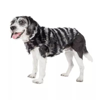 Pet Life ® Luxe 'Chauffurry' Beautiful Designer Zebra Patterned Faux Mink Fur Dog Coat Jacket