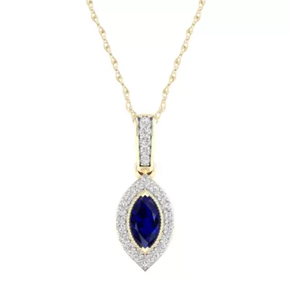 Womens Genuine Blue Sapphire 10K Gold Pendant Necklace