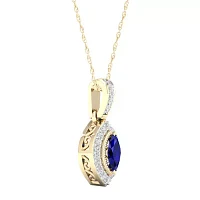 Womens Genuine Blue Sapphire 10K Gold Pendant Necklace