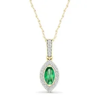 Womens Genuine Green Emerald 10K Gold Pendant Necklace