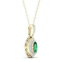 Womens Genuine Green Emerald 10K Gold Pendant Necklace