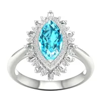 Womens Genuine Blue Topaz Sterling Silver Halo Cocktail Ring