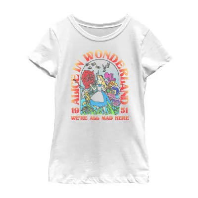 Little & Big Girls Disney Crew Neck Short Sleeve Alice Wonderland Graphic T-Shirt