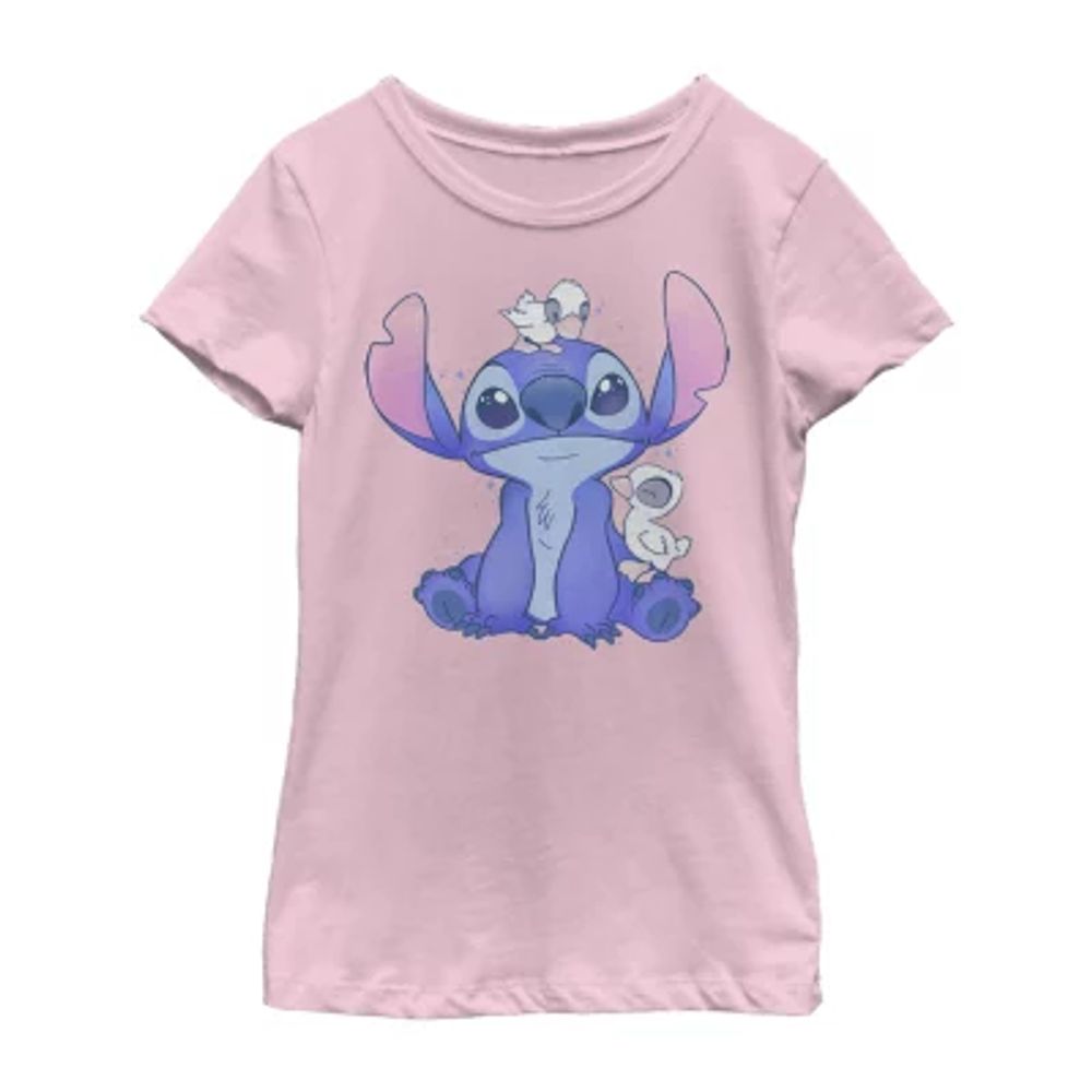 Little & Big Girls Disney Crew Neck Short Sleeve Stitch Graphic T-Shirt