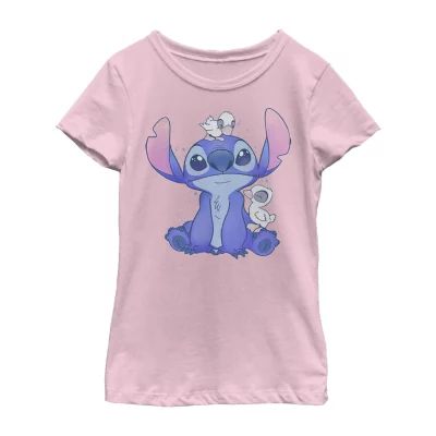 Little & Big Girls Disney Crew Neck Short Sleeve Stitch Graphic T-Shirt