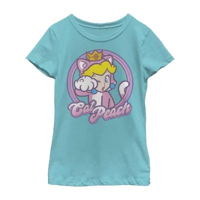 Little & Big Girls Princess Peach Crew Neck Short Sleeve Super Mario Graphic T-Shirt