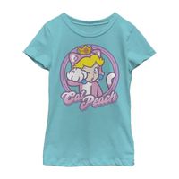 Little & Big Girls Princess Peach Crew Neck Short Sleeve Super Mario Graphic T-Shirt