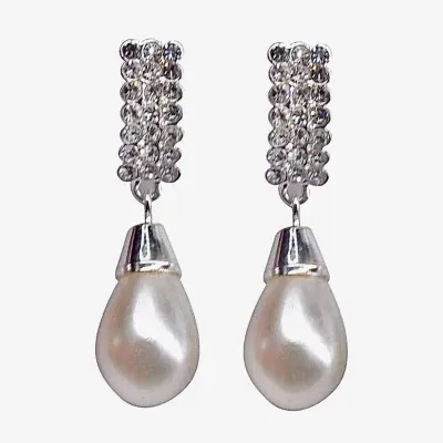 Vieste Rosa Simulated Pearl Rectangular Drop Earrings