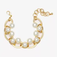 Bold Elements Gold Tone Simulated Pearl 9 Inch Link Bracelet