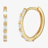 White Cubic Zirconia 14K Gold 13.6mm Round Hoop Earrings