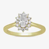 (H-I / Si2) Womens 3/4 CT. T.W. Lab Grown White Diamond 10K Gold Flower Oval Engagement Ring