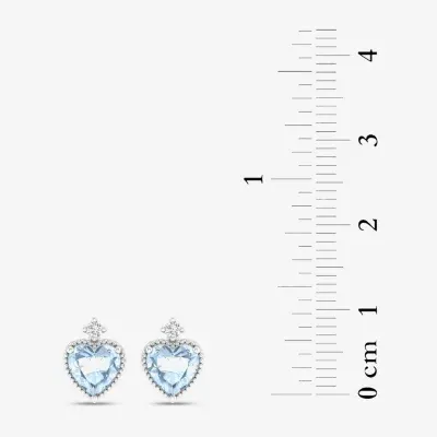 Diamond Accent Genuine Blue Aquamarine 10K White Gold 8.4mm Heart Stud Earrings