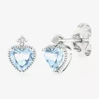 Diamond Accent Genuine Blue Aquamarine 10K White Gold 8.4mm Heart Stud Earrings