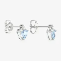 Diamond Accent Genuine Blue Aquamarine 10K White Gold 8.4mm Heart Stud Earrings