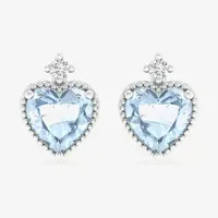 Diamond Accent Genuine Blue Aquamarine 10K White Gold 8.4mm Heart Stud Earrings