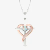 Womens Genuine White Opal 14K Rose Gold Over Silver Cross Pendant Necklace