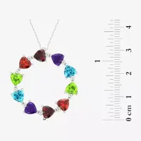 Womens Genuine Multi Color Stone Sterling Silver Circle Heart Pendant Necklace