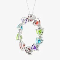 Womens Genuine Multi Color Stone Sterling Silver Circle Heart Pendant Necklace
