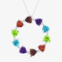 Womens Genuine Multi Color Stone Sterling Silver Circle Heart Pendant Necklace