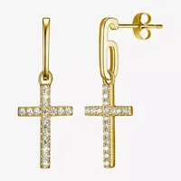 Paris 1901 By Charles Garnier White Cubic Zirconia 18K Gold Over Silver Cross Drop Earrings