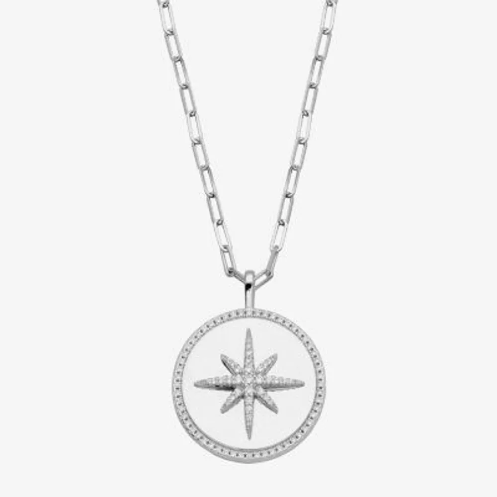 Paris 1901 By Charles Garnier North Star Womens White Cubic Zirconia Sterling Silver Round Star Pendant Necklace