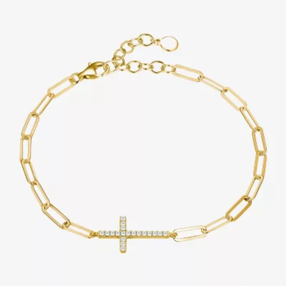 Paris 1901 By Charles Garnier 18K Gold Over Silver 7 Inch Solid Paperclip Cross Link Bracelet