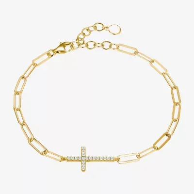 Paris 1901 By Charles Garnier 18K Gold Over Silver 7 Inch Solid Paperclip Cross Link Bracelet