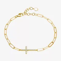 Paris 1901 By Charles Garnier 18K Gold Over Silver 7 Inch Solid Paperclip Cross Link Bracelet