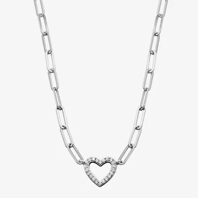 Paris 1901 By Charles Garnier Womens White Cubic Zirconia Sterling Silver Heart Paperclip Pendant Necklaces
