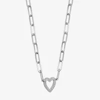 Paris 1901 By Charles Garnier Womens White Cubic Zirconia Sterling Silver Heart Pendant Necklace