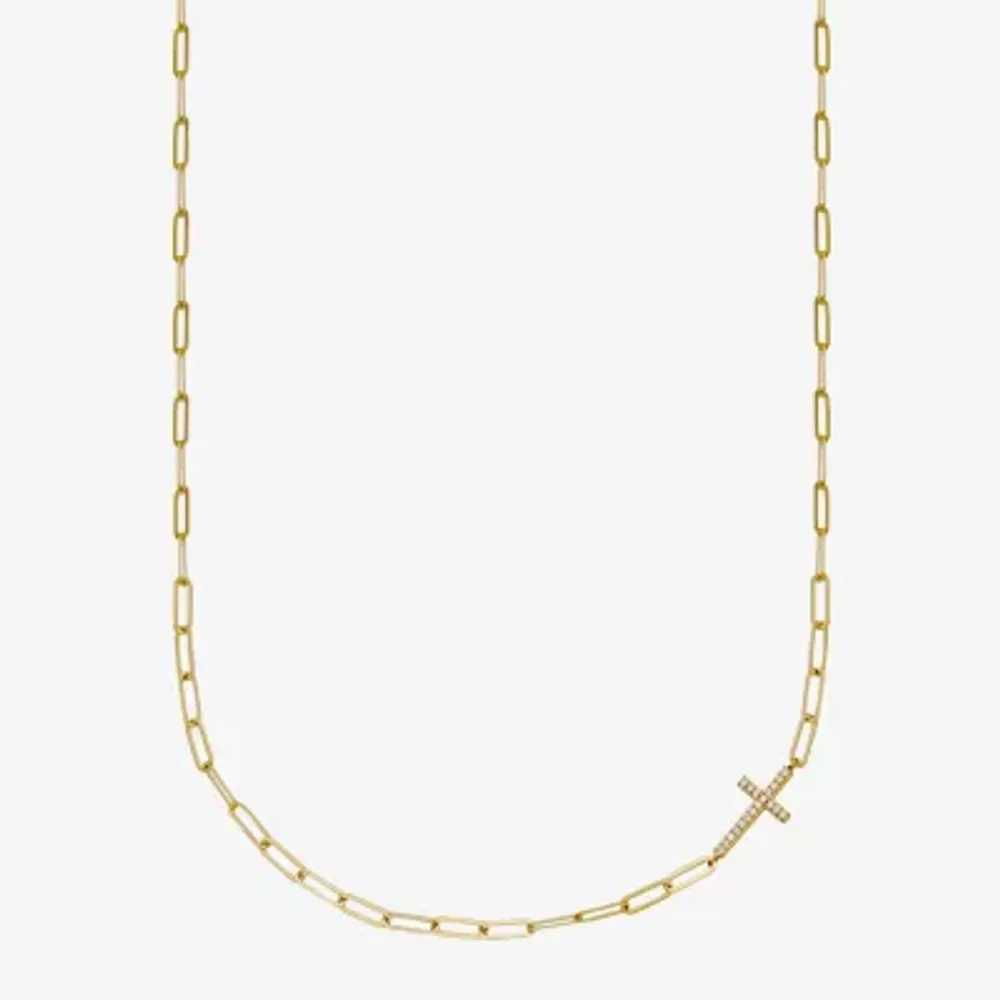 Paris 1901 By Charles Garnier Womens White Cubic Zirconia 18K Gold Over Silver Cross Pendant Necklaces