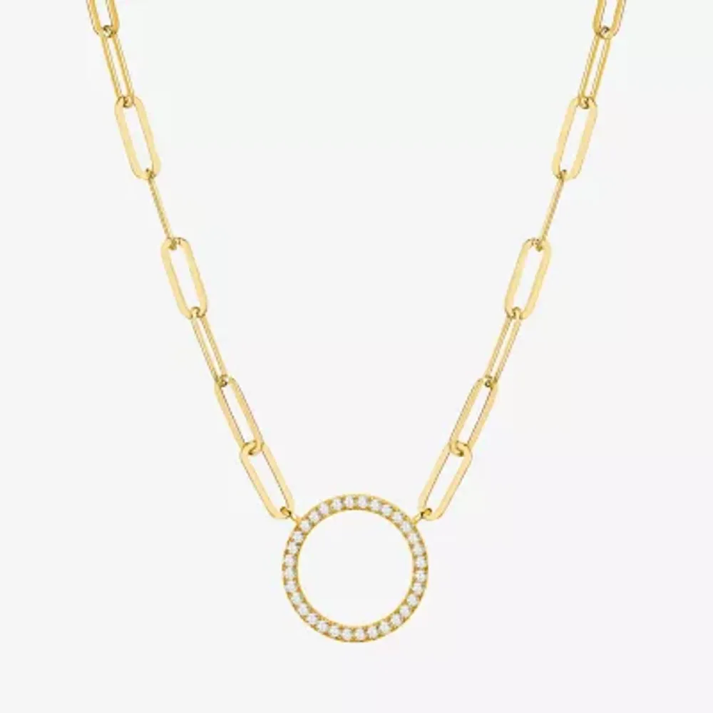 Paris 1901 By Charles Garnier Womens White Cubic Zirconia 18K Gold Over Silver Circle Paperclip Pendant Necklaces