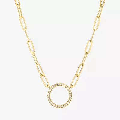 Paris 1901 By Charles Garnier Womens White Cubic Zirconia 18K Gold Over Silver Circle Paperclip Pendant Necklaces