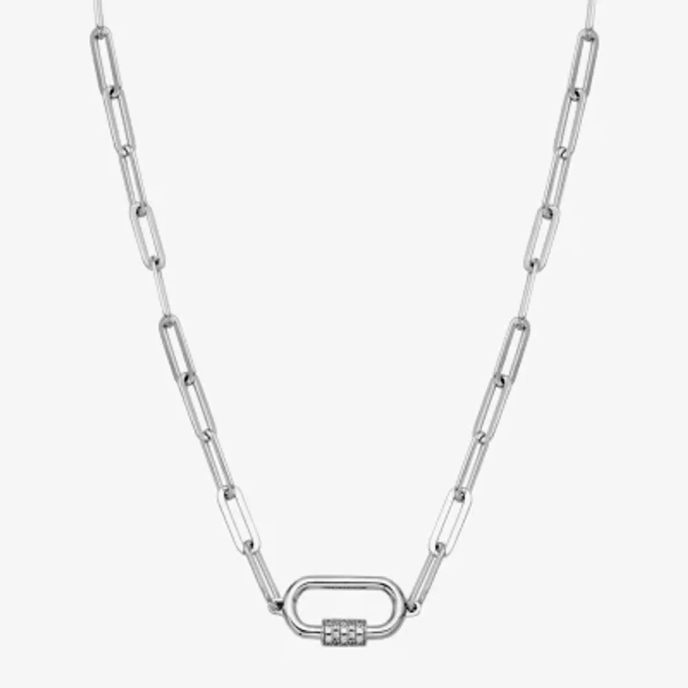 Paris 1901 By Charles Garnier Womens 17 Inch White Cubic Zirconia Sterling Silver Link Necklace Paperclip