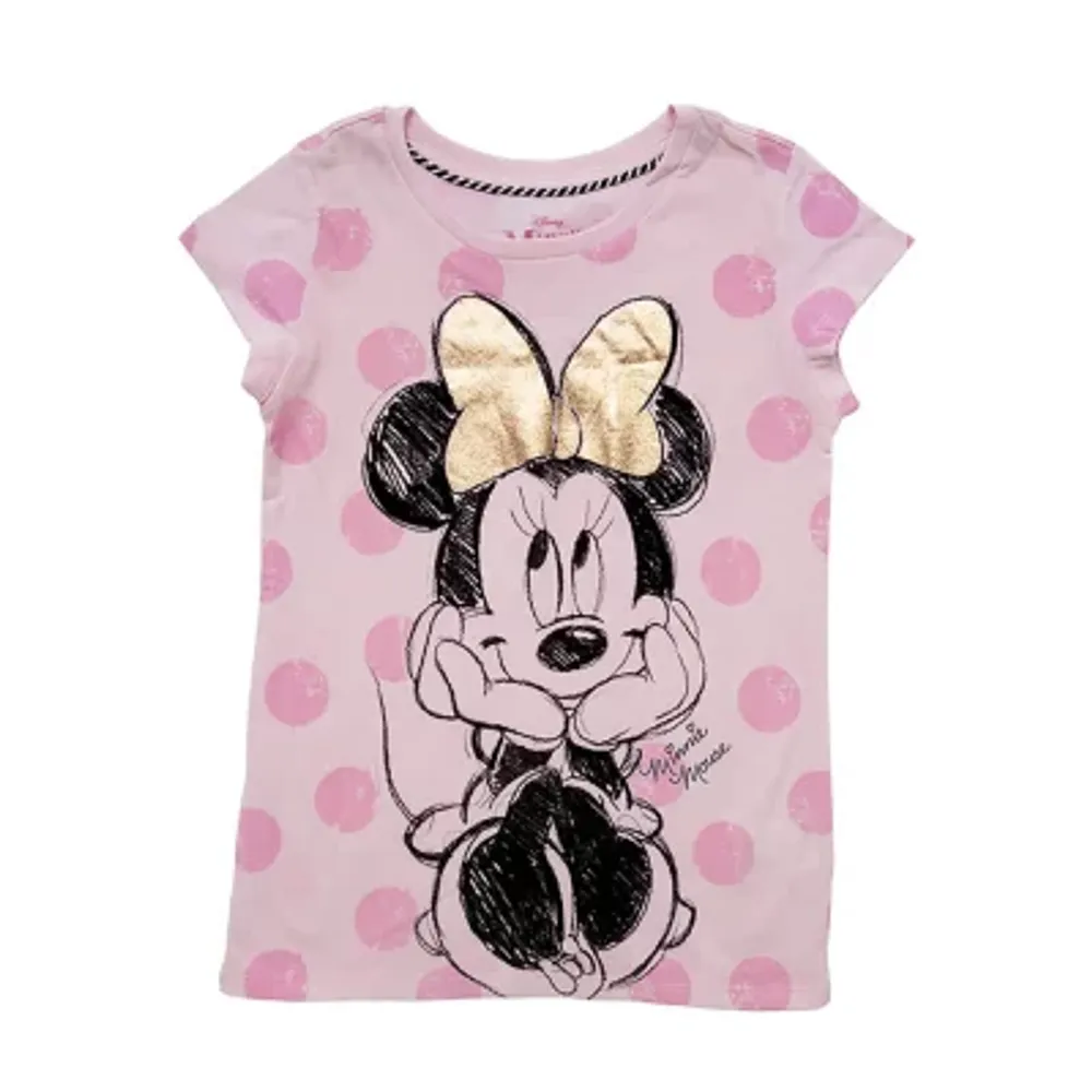 Disney Collection Little & Big Girls Crew Neck Short Sleeve Minnie Mouse Graphic T-Shirt