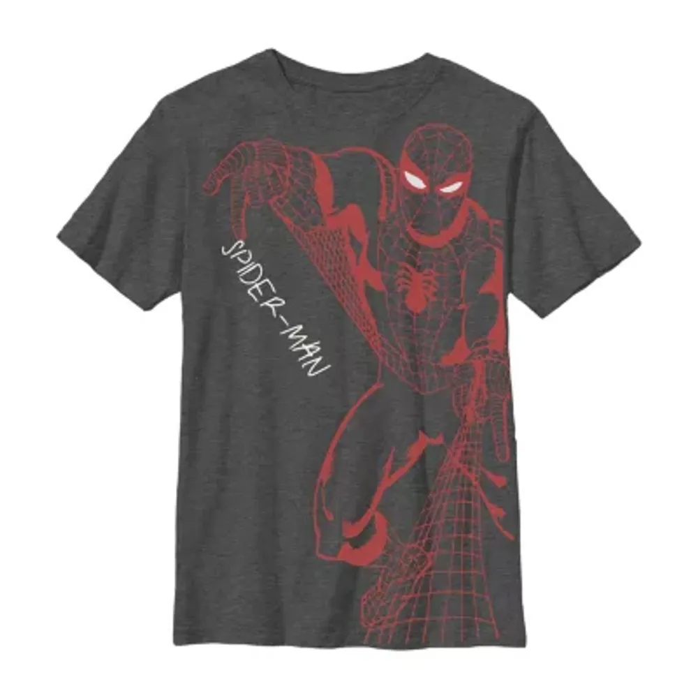 Disney Collection Little & Big Boys Crew Neck Short Sleeve Marvel Spiderman Graphic T-Shirt