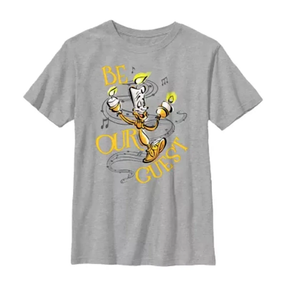Disney Collection Little & Big Boys D100 Crew Neck Short Sleeve Beauty and the Beast Graphic T-Shirt