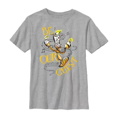 Disney Collection Little & Big Boys D100 Crew Neck Short Sleeve Beauty and the Beast Graphic T-Shirt