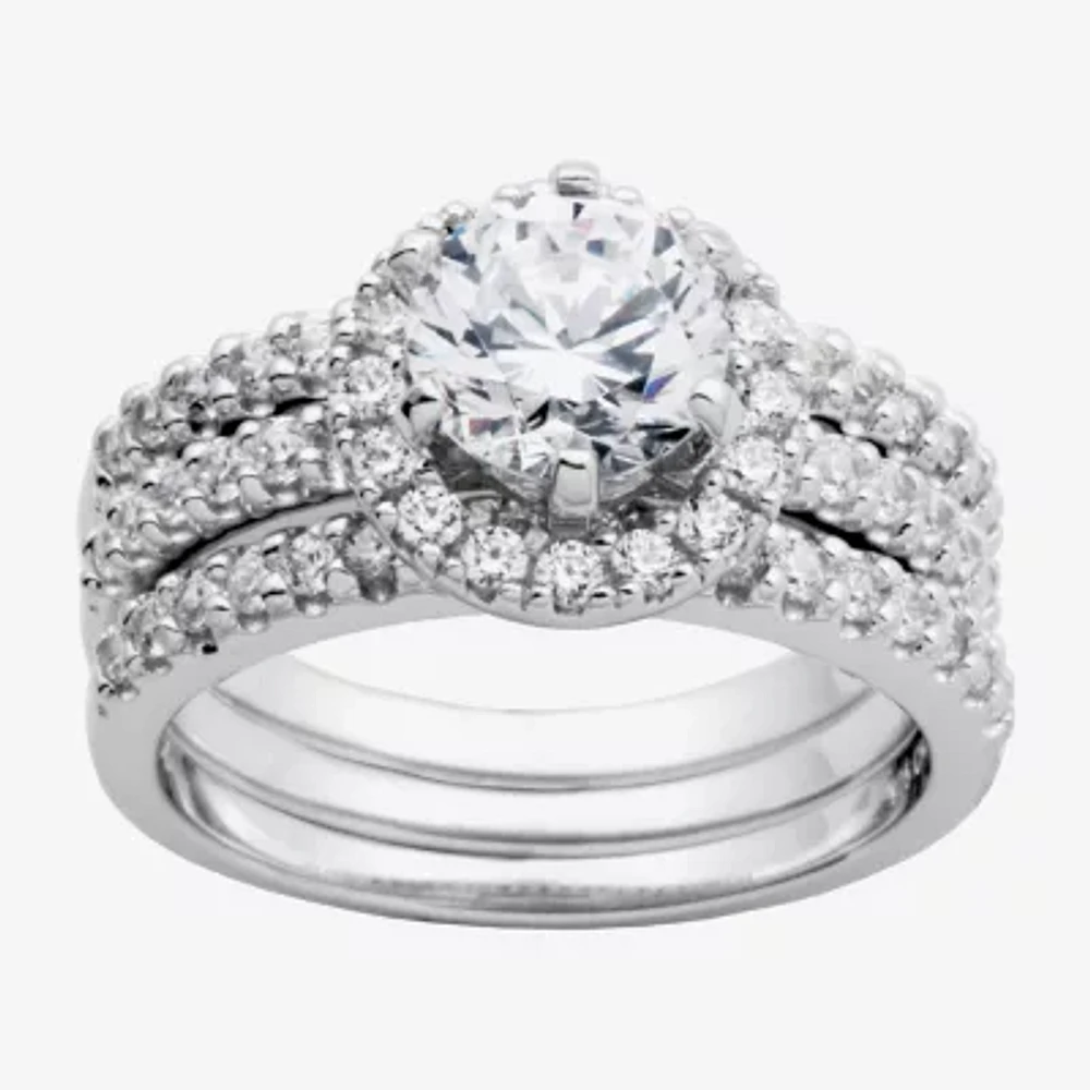 DiamonArt® Cubic Zirconia Sterling Silver Bridal Ring Set