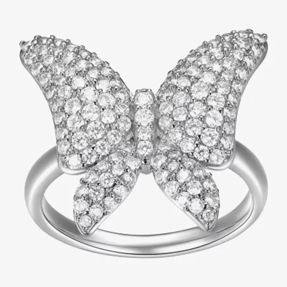 Diamonart Womens 2 CT. T.W. White Cubic Zirconia Sterling Silver Butterfly Cocktail Ring