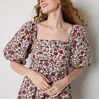 Speechless Womens Short Sleeve Floral Fit + Flare Dress Juniors