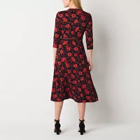 Perceptions 3/4 Sleeve Floral Reversible Midi Wrap Dress