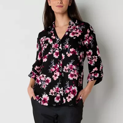 by&by Juniors Womens 3/4 Sleeve Regular Fit Button-Down Shirt