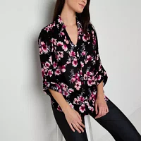 by&by Juniors Womens 3/4 Sleeve Regular Fit Button-Down Shirt